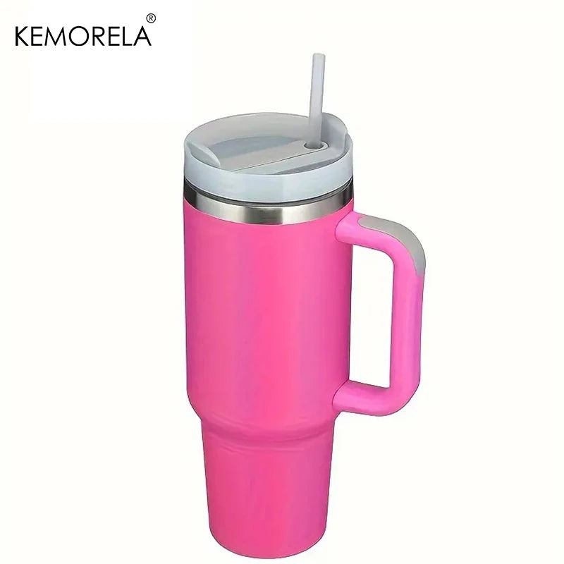 Tumbler With Handle Lid Straw - Stainless Steel