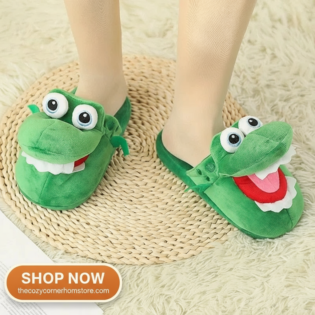 Adorable Cartoon Crocodile Slippers – Cozy & Fun