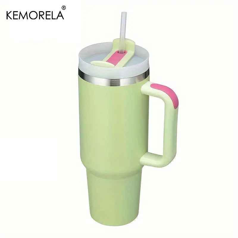 Tumbler With Handle Lid Straw - Stainless Steel