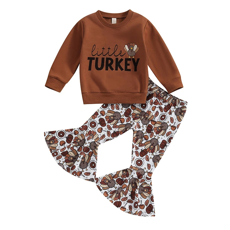 Baby Girl 2Pcs Thanksgiving Outfit - Long Sleeve Sweatshirt Pants Set