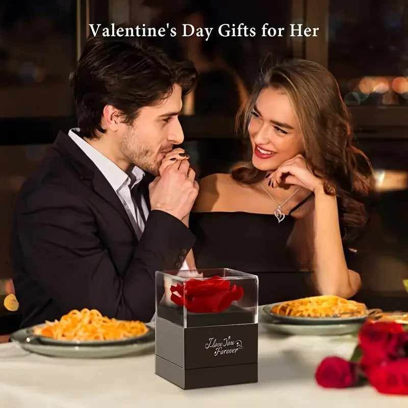 Heart-Shaped Red Rose Necklace - Includes Gift Box