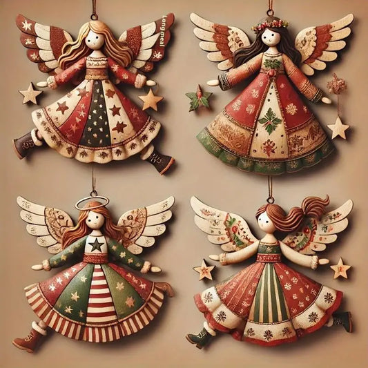 4pcs Angel Christmas Ornaments - Handmade and Wood