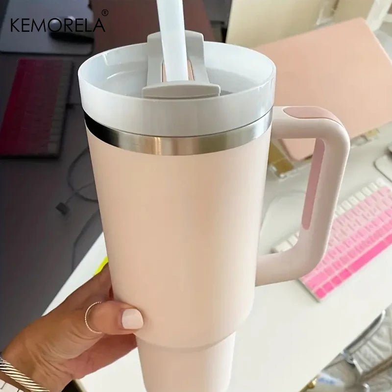 Tumbler With Handle Lid Straw - Stainless Steel