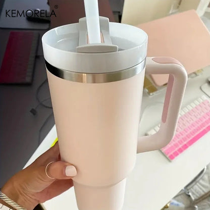 Tumbler With Handle Lid Straw - Stainless Steel