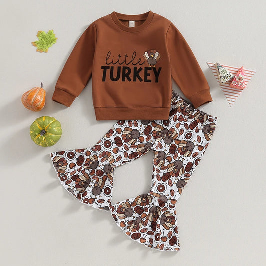 Baby Girl 2Pcs Thanksgiving Outfit - Long Sleeve Sweatshirt Pants Set