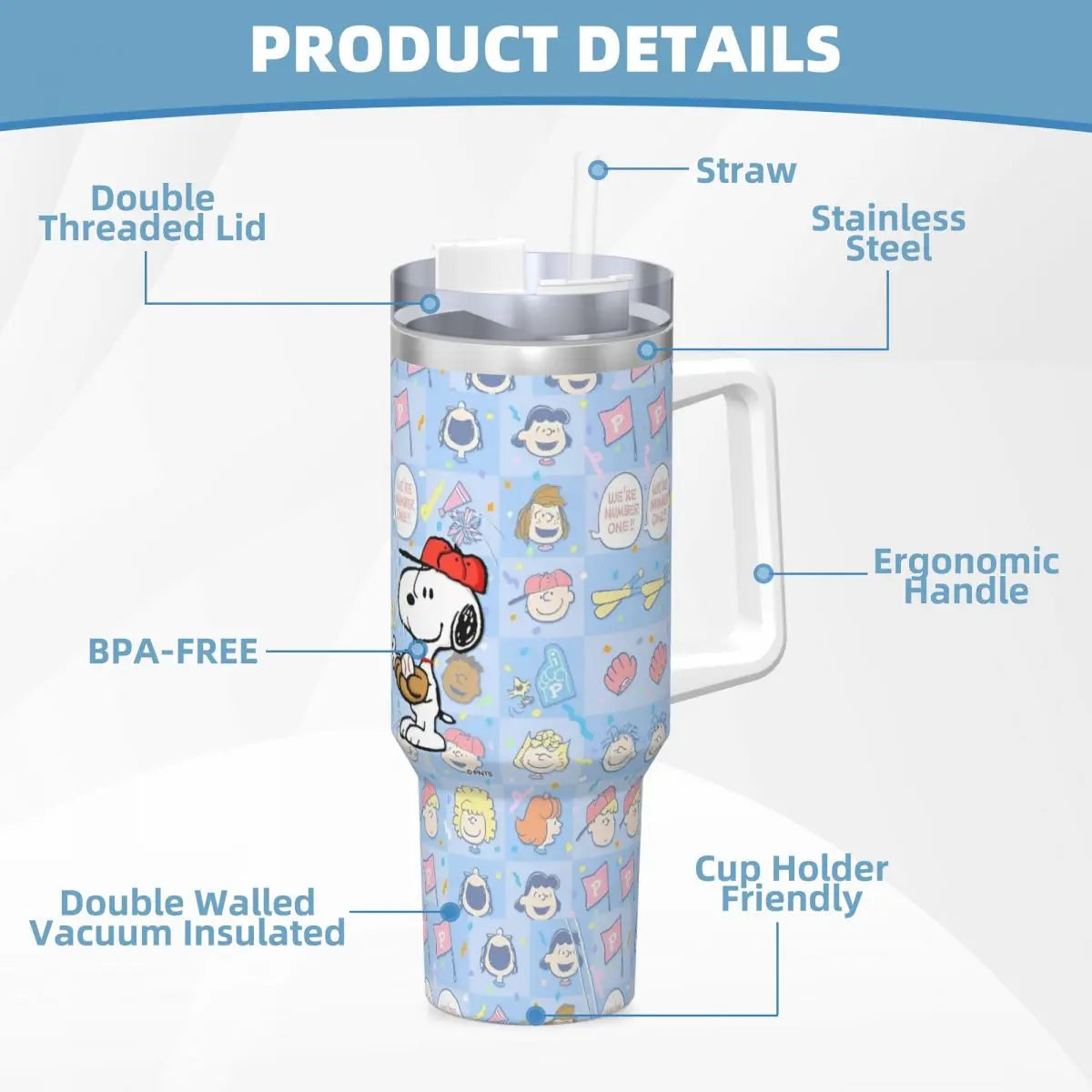 Snoopy Stainless Steel Tumbler -  Peanuts Water Bottle