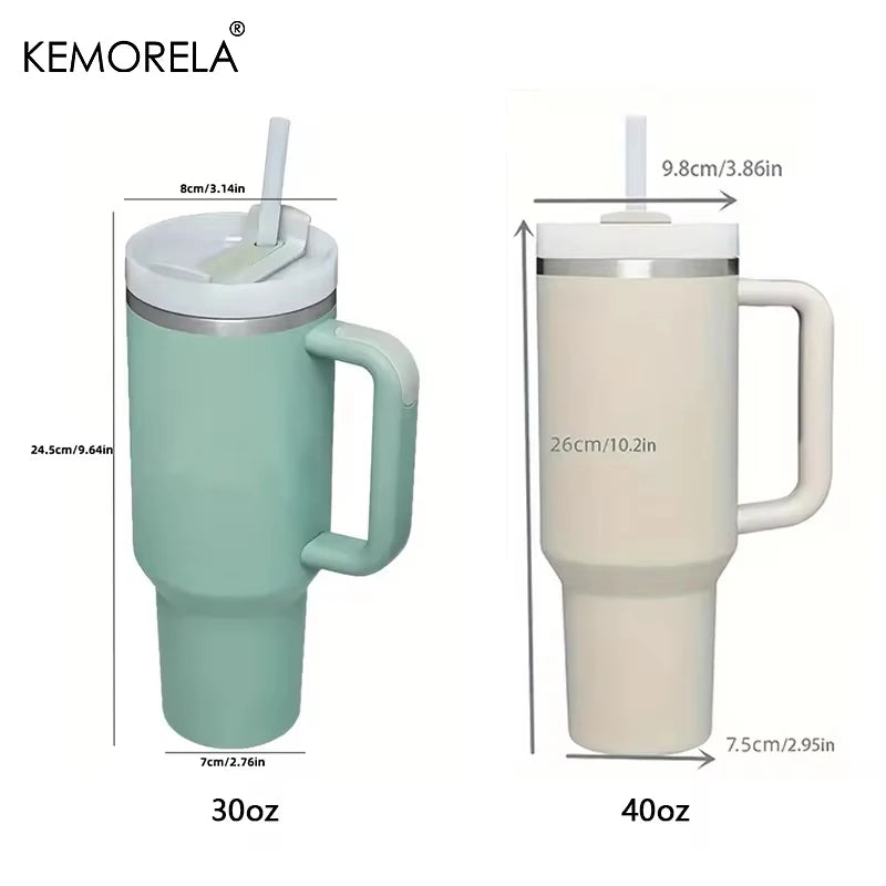 Tumbler With Handle Lid Straw - Stainless Steel