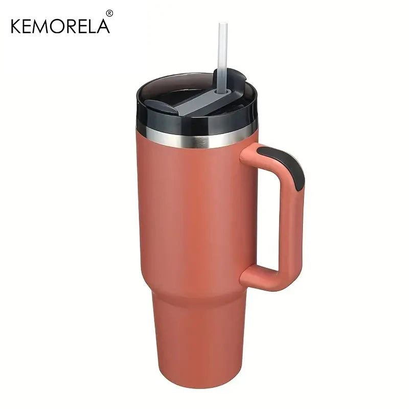 Tumbler With Handle Lid Straw - Stainless Steel