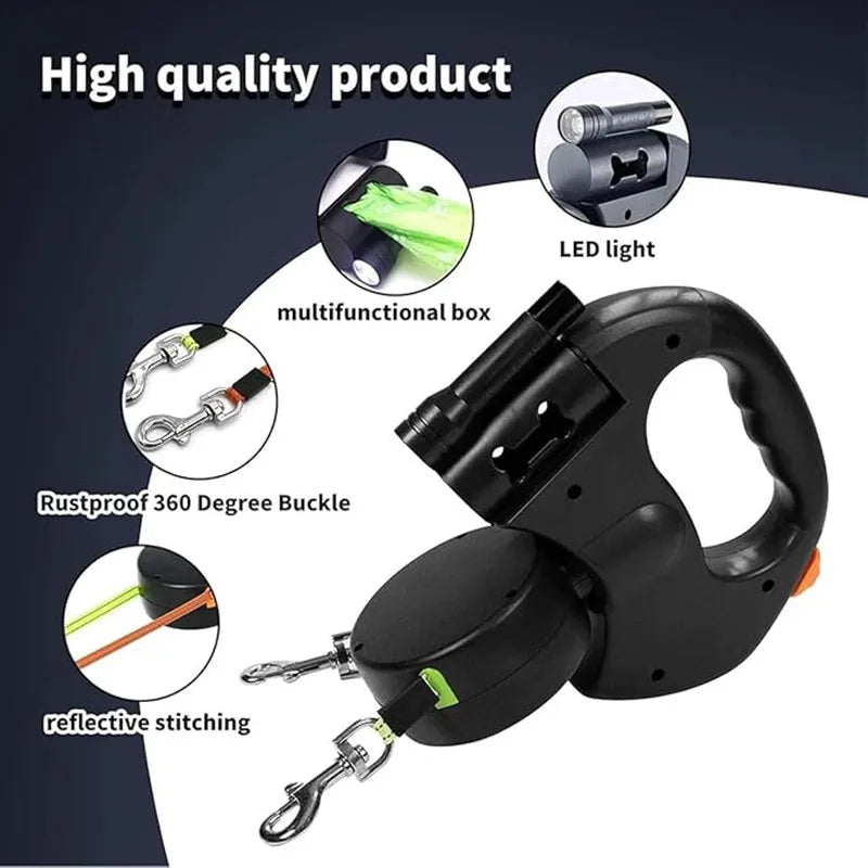 Double Ended Leash - Tangle-Free with LED Flashlight
