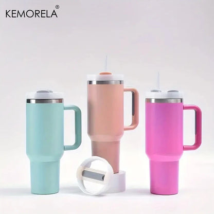 Tumbler With Handle Lid Straw - Stainless Steel