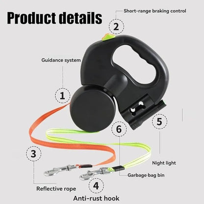 Double Ended Leash - Tangle-Free with LED Flashlight