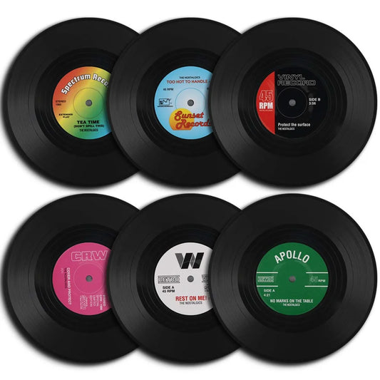 Retro Vinyl Record Coasters - Set of 6