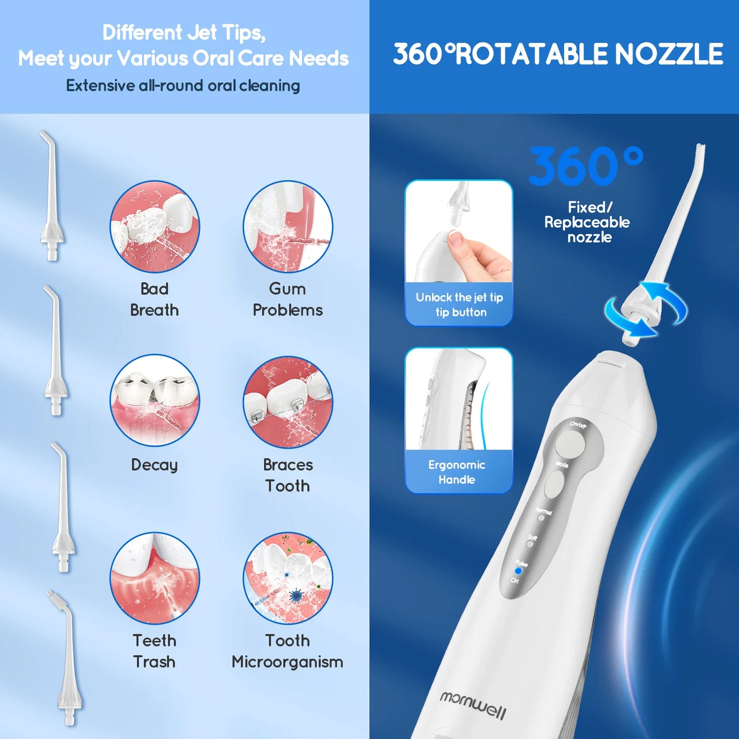 Portable Dental Water Flosser -  USB Rechargeable 3 Modes
